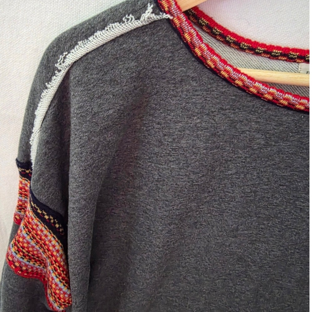 Natural Life Gray Knit Trim Oversize Sweatshirt S/M Cozy Loungewear Boho Top - Picture 2 of 11